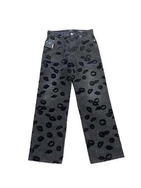 Balmain Monogram & Flock Kiss Loose Denim Pants Size 32